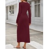 MEROKEETY Women’s Fall Long Sleeve Casual T Shirt Maxi Dresses | Tie Waist, Wrap, Crew Neck, Business Casual, Work Long Dress, Elegant, Knit, Stretchy and Soft, Winter, Going Out Clothes(Burgundy)