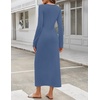 MEROKEETY Women’s Fall Long Sleeve Casual T Shirt Maxi Dresses | Tie Waist, Wrap, Crew Neck, Business Casual, Work Long Dress, Elegant, Knit, Stretchy and Soft, Winter, Going Out Clothes(Dusty Blue)