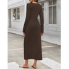 MEROKEETY Women’s Fall Long Sleeve Casual T Shirt Maxi Dresses | Tie Waist, Wrap, Crew Neck, Business Casual, Work Long Dress, Elegant, Knit, Stretchy and Soft, Winter, Going Out Clothes(Coffee)