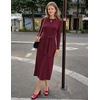 MEROKEETY Women’s Fall Long Sleeve Casual T Shirt Maxi Dresses | Tie Waist, Wrap, Crew Neck, Business Casual, Work Long Dress, Elegant, Knit, Stretchy and Soft, Winter, Going Out Clothes(Burgundy)