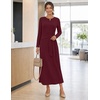 MEROKEETY Women’s Fall Long Sleeve Casual T Shirt Maxi Dresses | Tie Waist, Wrap, Crew Neck, Business Casual, Work Long Dress, Elegant, Knit, Stretchy and Soft, Winter, Going Out Clothes(Burgundy)