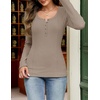 MEROKEETY Womens Fall Long Sleeve Fitted Henley T Shirt Top 2026 Trendy | Fashion Must Have, Scoop Neck, Casual, Ribbed Knit, Buttons, Basic, Soft, Lightweight, Flattering, Cute, Cinched Waist(Khaki)