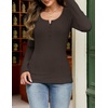 MEROKEETY Womens Fall Long Sleeve Fitted Henley T Shirt Top 2026 Trendy | Fashion Must Have, Scoop Neck, Casual, Ribbed Knit, Buttons, Basic, Soft, Lightweight, Flattering, Cute, Cinched Waist(Coffee)