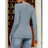 MEROKEETY Womens Fall Long Sleeve Fitted Henley T Shirt Top 2026 Trendy | Fashion Must Have, Scoop Neck, Casual, Ribbed Knit, Buttons, Basic, Soft, Lightweight, Flattering, Cute, Cinched Waist(Greyblue)