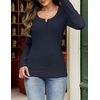 MEROKEETY Womens Fall Long Sleeve Fitted Henley T Shirt Top 2026 Trendy | Fashion Must Have, Scoop Neck, Casual, Ribbed Knit, Buttons, Basic, Soft, Lightweight, Flattering, Cute, Cinched Waist(Navy)