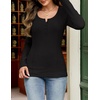 MEROKEETY Womens Fall Long Sleeve Fitted Henley T Shirt Top 2026 Trendy | Fashion Must Have, Scoop Neck, Casual, Ribbed Knit, Buttons, Basic, Soft, Lightweight, Flattering, Cute, Cinched Waist(Black)