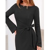 MEROKEETY Women’s Fall Long Sleeve Midi Dress Tie Waist Boat Neck Back Slit Ruched Elegant Wedding Guest Cocktail Dresses(Black)
