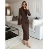 MEROKEETY Women’s Fall Long Sleeve Midi Dress Tie Waist Boat Neck Back Slit Ruched Elegant Wedding Guest Cocktail Dresses(Coffee)