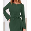 MEROKEETY Women’s Fall Long Sleeve Midi Dress Tie Waist Boat Neck Back Slit Ruched Elegant Wedding Guest Cocktail Dresses(Green)