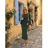 MEROKEETY Women’s Fall Long Sleeve Midi Dress Tie Waist Boat Neck Back Slit Ruched Elegant Wedding Guest Cocktail Dresses(Green)