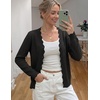 MEROKEETY Women’s Fall Long Sleeve Open Front Cardigan Sweaters | Button Up, Scalloped V Neck, Crochet Cardigan, Hollow Out, Lightweight, Dressy, Trendy, Loose Fit, Knit Jumper, Sweater Top(Black)