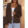 MEROKEETY Women’s Fall Long Sleeve Open Front Cardigan Sweaters | Button Up, Scalloped V Neck, Crochet Cardigan, Hollow Out, Lightweight, Dressy, Trendy, Loose Fit, Knit Jumper, Sweater Top(Coffee)
