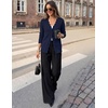 MEROKEETY Women’s Fall Long Sleeve Open Front Cardigan Sweaters | Button Up, Scalloped V Neck, Crochet Cardigan, Hollow Out, Lightweight, Dressy, Trendy, Loose Fit, Knit Jumper, Sweater Top(Navy)