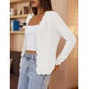 MEROKEETY Women’s Fall Long Sleeve Open Front Cardigan Sweaters | Button Up, Scalloped V Neck, Crochet Cardigan, Hollow Out, Lightweight, Dressy, Trendy, Loose Fit, Knit Jumper, Sweater Top(White)