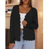 MEROKEETY Women’s Fall Long Sleeve Open Front Cardigan Sweaters | Button Up, Scalloped V Neck, Crochet Cardigan, Hollow Out, Lightweight, Dressy, Trendy, Loose Fit, Knit Jumper, Sweater Top(Black)