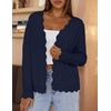 MEROKEETY Women’s Fall Long Sleeve Open Front Cardigan Sweaters | Button Up, Scalloped V Neck, Crochet Cardigan, Hollow Out, Lightweight, Dressy, Trendy, Loose Fit, Knit Jumper, Sweater Top(Navy)
