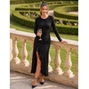 MEROKEETY Women’s Fall Long Sleeve Wedding Guest Dress Formal Floral Ruffle Slit Ruched Bodycon Cocktail Party Maxi Dresses(Black)