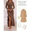 MEROKEETY Women’s Fall Long Sleeve Wedding Guest Dress Formal Floral Ruffle Slit Ruched Bodycon Cocktail Party Maxi Dresses(Brown)