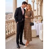 MEROKEETY Women’s Fall Long Sleeve Wedding Guest Dress Formal Floral Ruffle Slit Ruched Bodycon Cocktail Party Maxi Dresses(Brown)