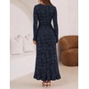 MEROKEETY Women’s Fall Long Sleeve Wedding Guest Dress Formal Floral Ruffle Slit Ruched Bodycon Cocktail Party Maxi Dresses(Navy)