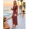 MEROKEETY Women’s Fall Long Sleeve Wedding Guest Dress Formal Floral Ruffle Slit Ruched Bodycon Cocktail Party Maxi Dresses(Winered)