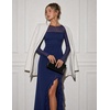MEROKEETY Women’s Fall Mesh Wedding Guest Cocktail Bodycon Slit Maxi Dress | Sheer Long Sleeve, Ruched, Long, Ruffle Side Slit, Stretchy, Lightweight, Formal Elengant Sexy, Party, Baby Shower, Prom Hoco(Navy)