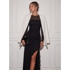 MEROKEETY Women’s Fall Mesh Wedding Guest Cocktail Bodycon Slit Maxi Dress | Sheer Long Sleeve, Ruched, Long, Ruffle Side Slit, Stretchy, Lightweight, Formal Elengant Sexy, Party, Baby Shower, Prom Hoco(Black)