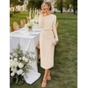 MEROKEETY Women’s Fall Off The Shoulder Wedding Guest Cocktail Maxi Dress | Long Sleeve, Ruched Waist, Fitted, Baby Shower, Date Night, Business Casual, Elegant, Formal Long Dresses, 2026 Winter(Apricot)