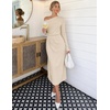 MEROKEETY Women’s Fall Off The Shoulder Wedding Guest Cocktail Maxi Dress | Long Sleeve, Ruched Waist, Fitted, Baby Shower, Date Night, Business Casual, Elegant, Formal Long Dresses, 2026 Winter(Apricot)