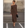 MEROKEETY Women’s Fall Off The Shoulder Wedding Guest Cocktail Maxi Dress | Long Sleeve, Ruched Waist, Fitted, Baby Shower, Date Night, Business Casual, Elegant, Formal Long Dresses, 2026 Winter(Coffee)
