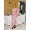 MEROKEETY Women’s Fall Off The Shoulder Wedding Guest Cocktail Maxi Dress | Long Sleeve, Ruched Waist, Fitted, Baby Shower, Date Night, Business Casual, Elegant, Formal Long Dresses, 2026 Winter(Pink)