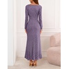 MEROKEETY Women’s Fall Wedding Guest Bodycon Floral Maxi Dresses | Long Sleeve, Ruched, Formal, Elegant, Cocktail Party, Boat Neck, Lace Jacquard Knit, Mermaid Hem, Sheer Sleeves, Long Dress(Purple)