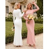 MEROKEETY Women’s Fall Wedding Guest Bodycon Floral Maxi Dresses | Long Sleeve, Ruched, Formal, Elegant, Cocktail Party, Boat Neck, Lace Jacquard Knit, Mermaid Hem, Sheer Sleeves, Long Dress(White)