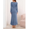 MEROKEETY Women’s Fall Wedding Guest Bodycon Floral Maxi Dresses | Long Sleeve, Ruched, Formal, Elegant, Cocktail Party, Boat Neck, Lace Jacquard Knit, Mermaid Hem, Sheer Sleeves, Long Dress(Blue)