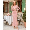 MEROKEETY Women’s Fall Wedding Guest Bodycon Floral Maxi Dresses | Long Sleeve, Ruched, Formal, Elegant, Cocktail Party, Boat Neck, Lace Jacquard Knit, Mermaid Hem, Sheer Sleeves, Long Dress(Pink)