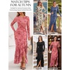 MEROKEETY Women’s Fall Wedding Guest Cocktail Maxi Dresses | Long Sleeve, Floral, Boat Neck, Bodycon, Asymmetric Ruffle Hem, Mesh, Sexy High Slit, Floor Length, 2026 Formal Long Dress(Pink)
