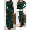 MEROKEETY Women’s Fall Wedding Guest Cocktail Maxi Dresses | Long Sleeve, Floral, Boat Neck, Bodycon, Asymmetric Ruffle Hem, Mesh, Sexy High Slit, Floor Length, 2026 Formal Long Dress(Dark Green)