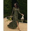 MEROKEETY Women’s Fall Wedding Guest Cocktail Maxi Dresses | Long Sleeve, Floral, Boat Neck, Bodycon, Asymmetric Ruffle Hem, Mesh, Sexy High Slit, Floor Length, 2026 Formal Long Dress(Army Green)