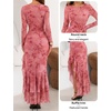 MEROKEETY Women’s Fall Wedding Guest Cocktail Maxi Dresses | Long Sleeve, Floral, Boat Neck, Bodycon, Asymmetric Ruffle Hem, Mesh, Sexy High Slit, Floor Length, 2026 Formal Long Dress(Pink)