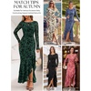 MEROKEETY Women’s Fall Wedding Guest Cocktail Maxi Dresses | Long Sleeve, Floral, Boat Neck, Bodycon, Asymmetric Ruffle Hem, Mesh, Sexy High Slit, Floor Length, 2026 Formal Long Dress(Dark Green)