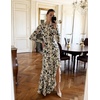 MEROKEETY Women’s Fall Wedding Guest Cocktail Maxi Dresses | Long Sleeve, Floral, Boat Neck, Bodycon, Asymmetric Ruffle Hem, Mesh, Sexy High Slit, Floor Length, 2026 Formal Long Dress(Apricot)