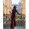 MEROKEETY Women’s Fall Wedding Guest Cocktail Maxi Dresses | Long Sleeve, Floral, Boat Neck, Bodycon, Asymmetric Ruffle Hem, Mesh, Sexy High Slit, Floor Length, 2026 Formal Long Dress(Wine)