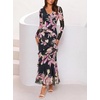 MEROKEETY Womens Fall Wedding Guest Floral Long Sleeve Bodycon Maxi Dress | 2026, Formal, V Neck, Ruffle Trim, Cocktail Party, Rehearsal Dinner, Bridal Shower, Baby Shower, Engagement, Long Dresses(Pink)