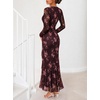 MEROKEETY Womens Fall Wedding Guest Floral Long Sleeve Bodycon Maxi Dress | 2026, Formal, V Neck, Ruffle Trim, Cocktail Party, Rehearsal Dinner, Bridal Shower, Baby Shower, Engagement, Long Dresses(Coffee)