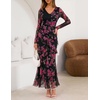 MEROKEETY Womens Fall Wedding Guest Floral Long Sleeve Bodycon Maxi Dress | 2026, Formal, V Neck, Ruffle Trim, Cocktail Party, Rehearsal Dinner, Bridal Shower, Baby Shower, Engagement, Long Dresses(Black)