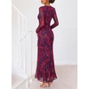 MEROKEETY Womens Fall Wedding Guest Floral Long Sleeve Bodycon Maxi Dress | 2026, Formal, V Neck, Ruffle Trim, Cocktail Party, Rehearsal Dinner, Bridal Shower, Baby Shower, Engagement, Long Dresses(Purple)
