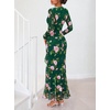 MEROKEETY Womens Fall Wedding Guest Floral Long Sleeve Bodycon Maxi Dress | 2026, Formal, V Neck, Ruffle Trim, Cocktail Party, Rehearsal Dinner, Bridal Shower, Baby Shower, Engagement, Long Dresses(Green)