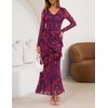 MEROKEETY Womens Fall Wedding Guest Floral Long Sleeve Bodycon Maxi Dress | 2026, Formal, V Neck, Ruffle Trim, Cocktail Party, Rehearsal Dinner, Bridal Shower, Baby Shower, Engagement, Long Dresses(Purple)