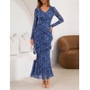 MEROKEETY Womens Fall Wedding Guest Floral Long Sleeve Bodycon Maxi Dress | 2026, Formal, V Neck, Ruffle Trim, Cocktail Party, Rehearsal Dinner, Bridal Shower, Baby Shower, Engagement, Long Dresses(Dustyblue)
