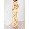 MEROKEETY Womens Fall Wedding Guest Floral Long Sleeve Bodycon Maxi Dress | 2026, Formal, V Neck, Ruffle Trim, Cocktail Party, Rehearsal Dinner, Bridal Shower, Baby Shower, Engagement, Long Dresses(Yellow)